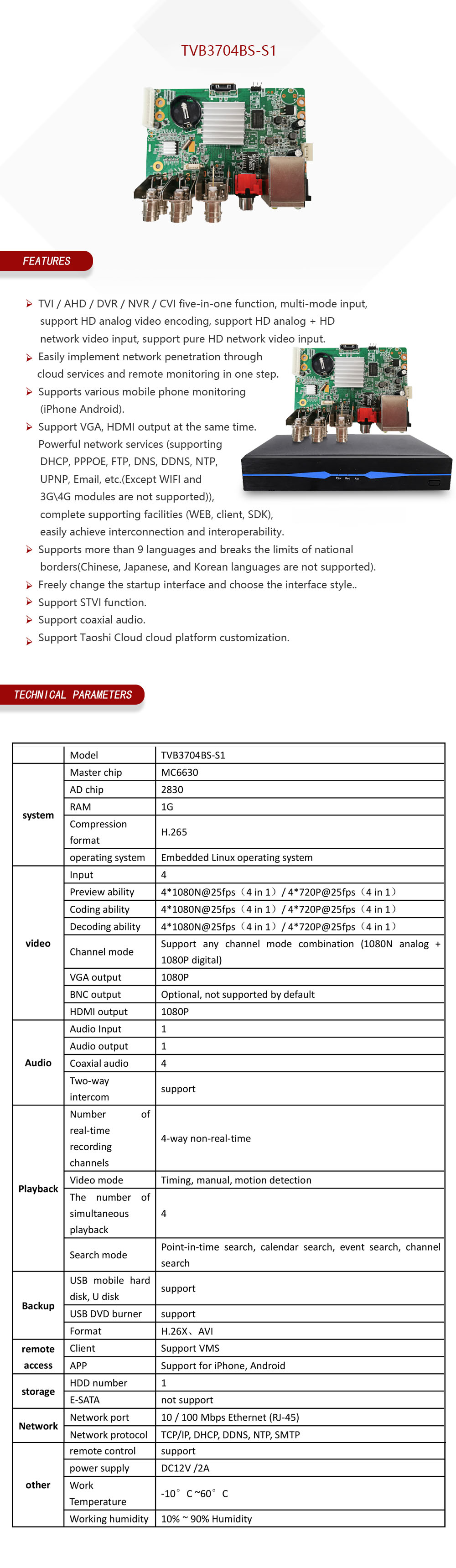 4-Channel 1080N preview real-time series MC6630 1G program